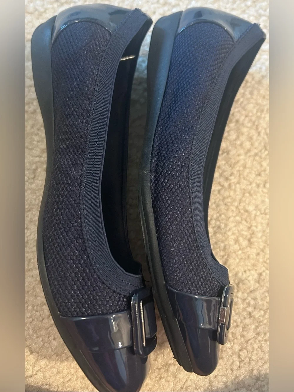 Anne Klein women’s Navy Patent Buckle Toe Unice Flats, Square Toe NWOT 9 - Picture 4 of 9